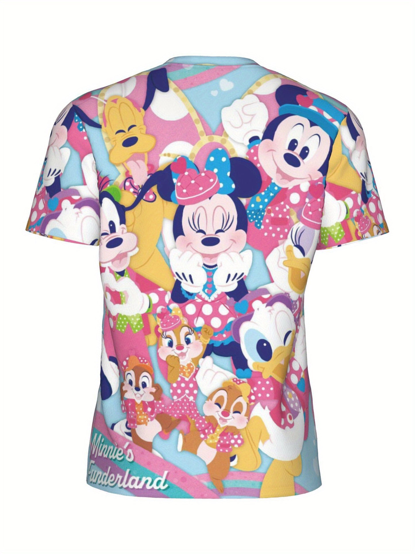 1pc Men's Disney Minnie Mouse 3D Print T-Shirt - Vibrant Cartoon Design, Short Sleeve Round Neck, Machine Washable, Beach Pool Surfing Vacation Casual Wear, All-Season Comfort, Poolside Fashion, Playful Style, Durable Clothin