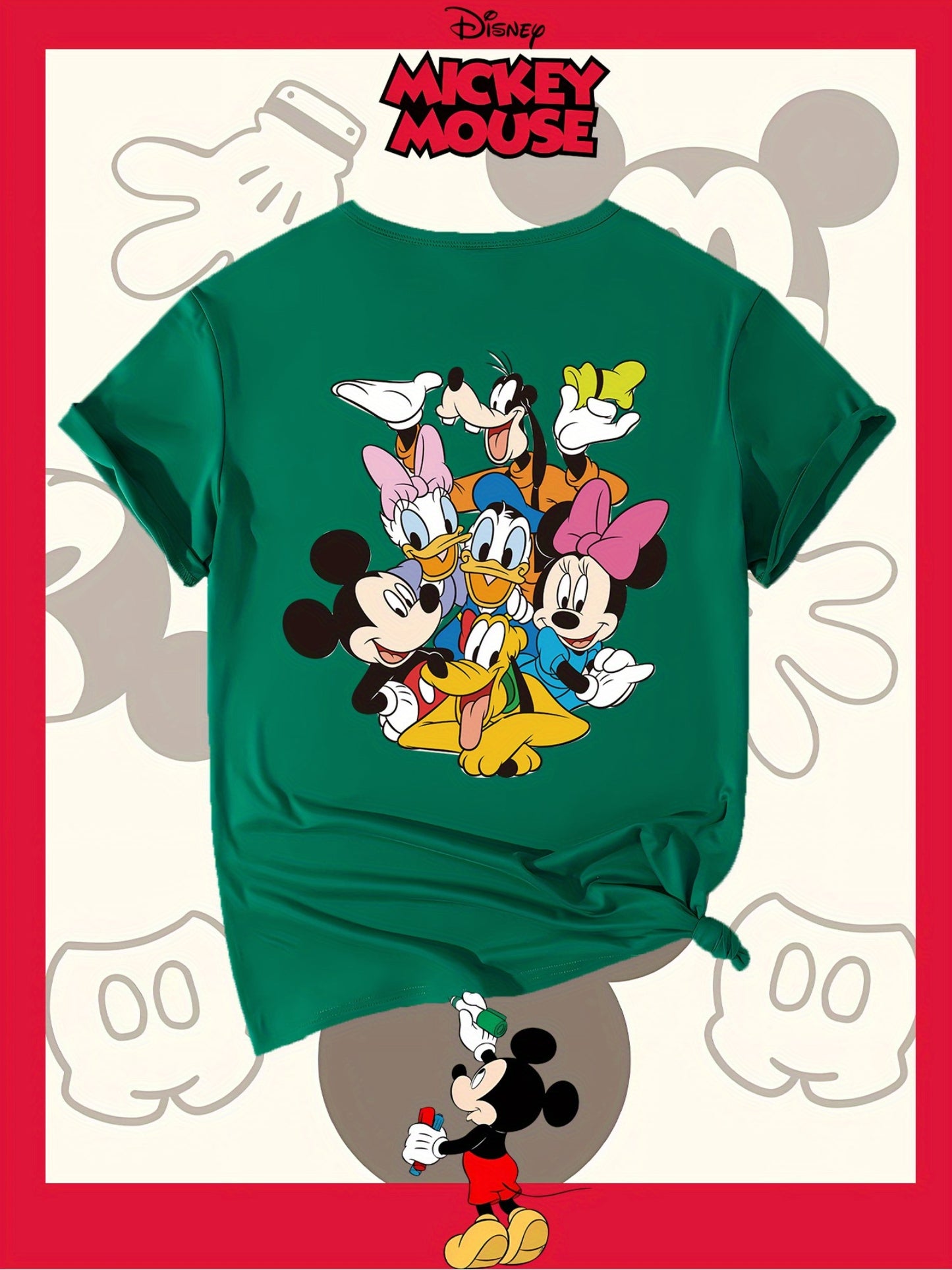 Disney Family Photo New Women'S T-Shirt Authorized by Disney, Summer Fashion, Printed on The Back, Short Sleeved Top, Disney Series Cute Top, Suitable for Home, Outdoor, Party, Sports, Work, Leisure, Daily Wear