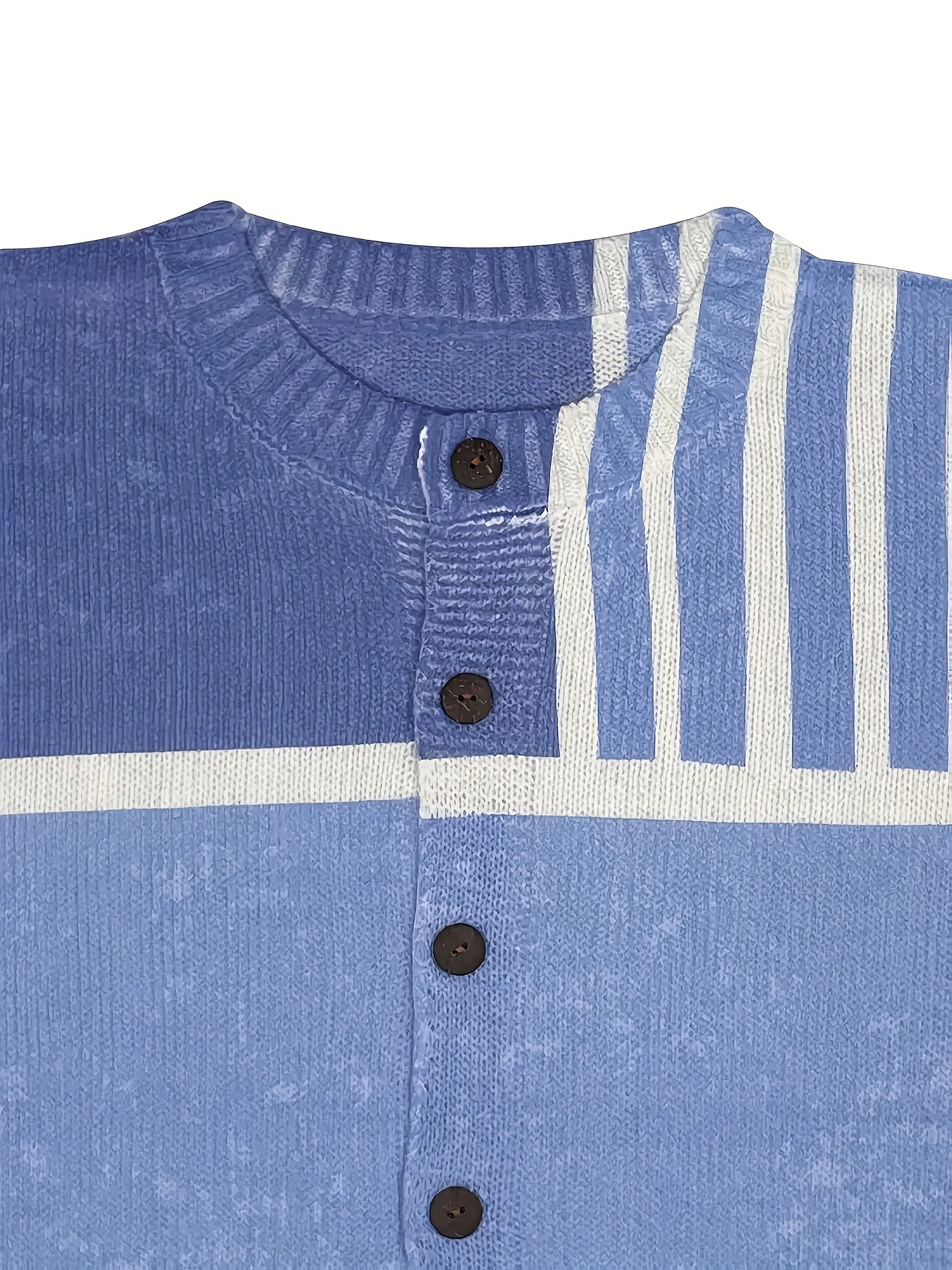 Women'S Lightweight 3D Full Stripe Cardigan Sweater, 100% Polyester Button Crewneck Knit Sweater, Four Seasons Casual Fashion Outerwear