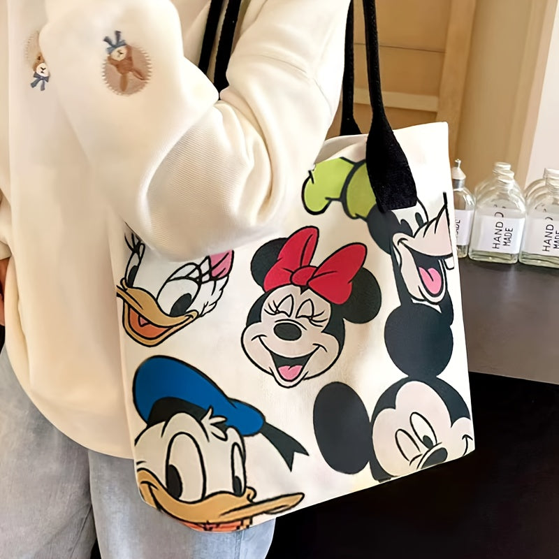 Large Capacity Mickey Mouse Cartoon Tote Handbag - Women's Fashion Shoulder Bag with Zipper and Button Closure for Shopping and Daily Use