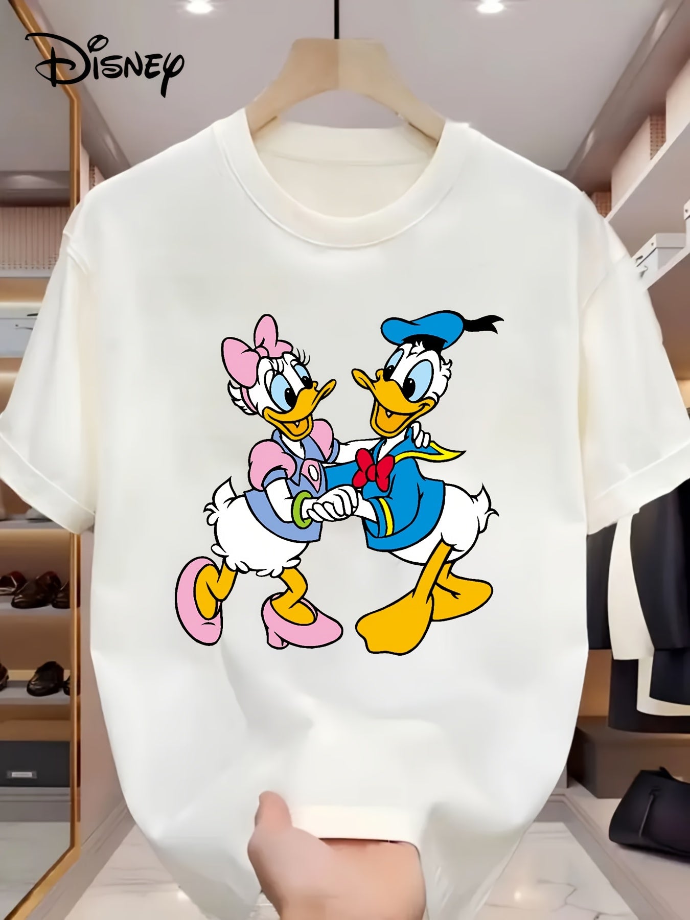 Disney Mickey Mouse Graphic T-Shirt for Men & Women - White Short Sleeve Round Neck Casual Tee with Mickey & Minnie Design, Breathable Lightweight Fabric, Regular Fit for Sports, Outdoor & Festive Wear, Sports Apparel, Cartoo