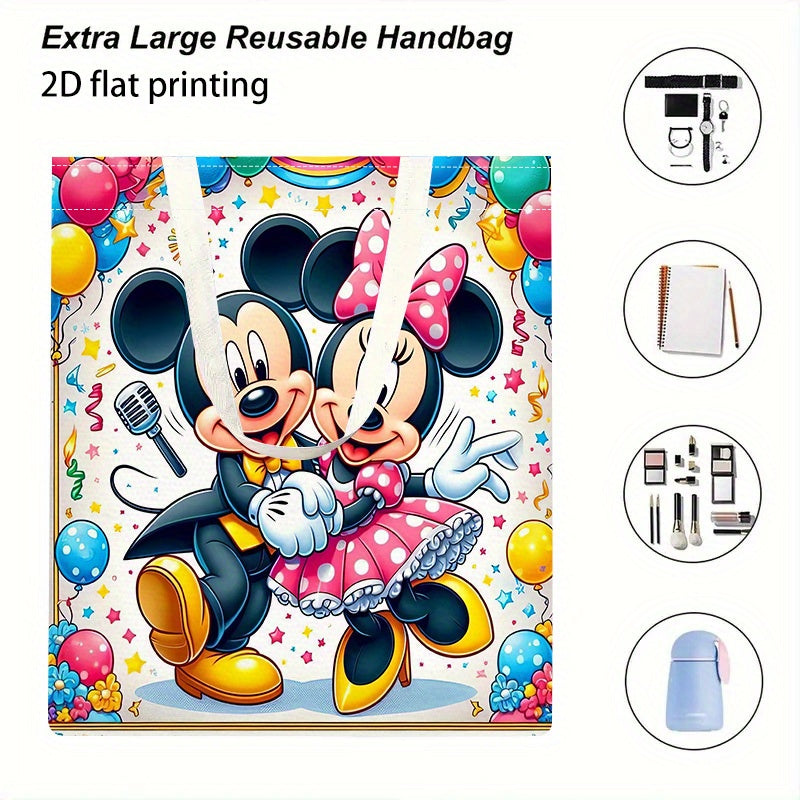 1pc Disney Mickey & Minnie Mouse Printed Shoulder Bag - Reusable Grocery Tote with 2D Flat Print, Durable Polyester Shopping Bag for Women, Vibrant Disney Theme Gift for Holidays & Birthdays, Disney Bag, 2D Flat