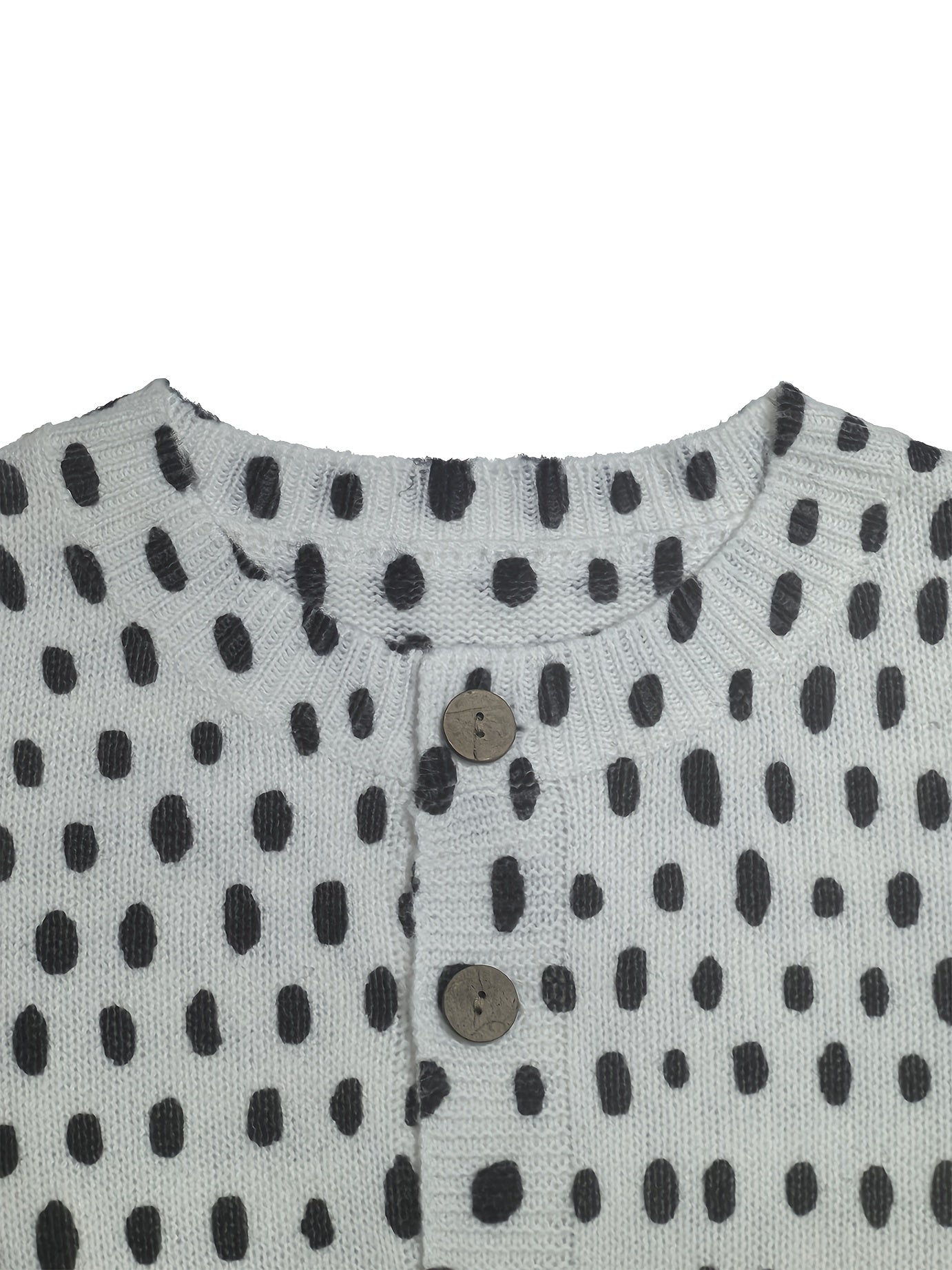Women'S Stylish Green and White Polka Dot Cardigan - Round Neck, Button-Up Knit Sweater, Layered Design, Long Sleeves, Shiny Finish - Perfect for Casual or Younger Style Attire, Casual Wear|Layered Cardigan|Polyester Fabric