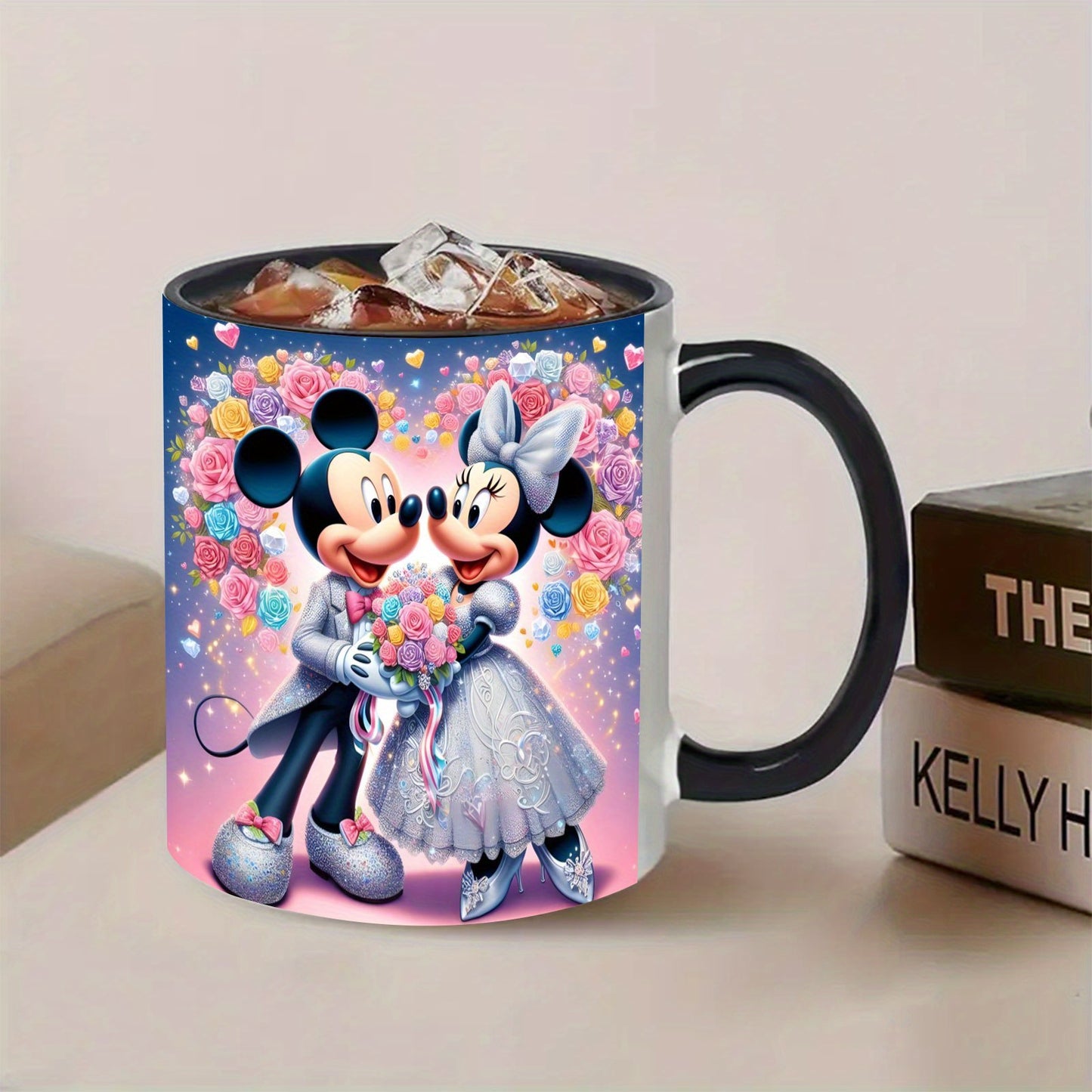 Mickey & Minnie Mouse Wedding Easter 11oz Ceramic Mug - Floral Heart & Stars Design, Versatile for Coffee, Tea, Milk, Home Office Cafe Restaurant, Birthday & Easter Gifts, Durable Ceramic Cup, Cafe Cup | Decorative Cup | Dura