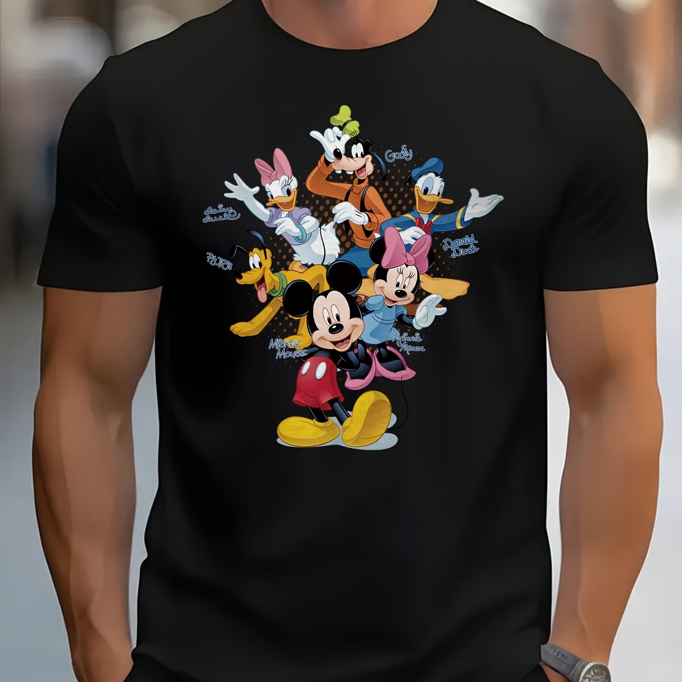 Disney Mickey Mouse & Friends Graphic T-Shirt for Men - 100% Cotton 220gsm Casual Short Sleeve Tee with Vibrant Cartoon Print, Round Neck Regular Fit for Beach Vacations, Family Outings & Birthday Gifts (Disney Fans), Disney
