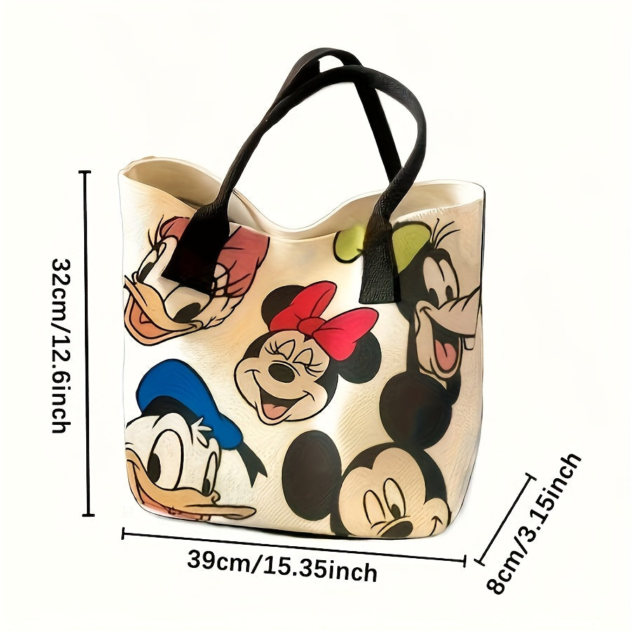 Large Capacity Mickey Mouse Cartoon Tote Handbag - Women's Fashion Shoulder Bag with Zipper and Button Closure for Shopping and Daily Use