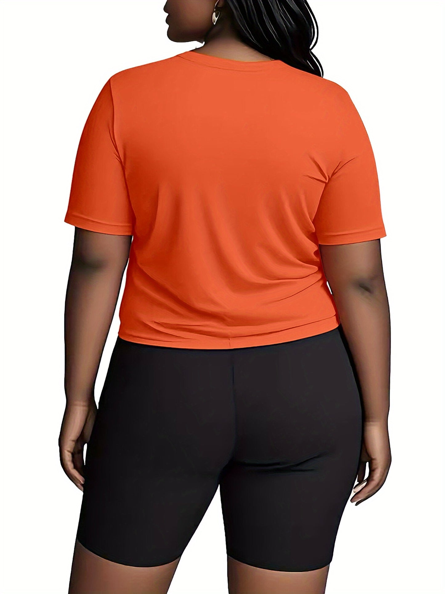 A Two-Piece Outfit Featuring a Printed Short-Sleeve T-Shirt with Dropped Shoulders And Cropped Leggings, Designed for Plus-Size Women, Licensed with Mickey And Minnie.