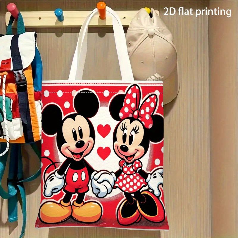 1pc Disney Mickey & Minnie Mouse Women's Casual Shoulder Bag - 2D Flat Print Vibrant Red with Polka Dots & Hearts, Foldable Lightweight Polyester Bag for, Shopping, Travel, Cute Purse, Travel Handbag, Polkadot Pattern, Easy C