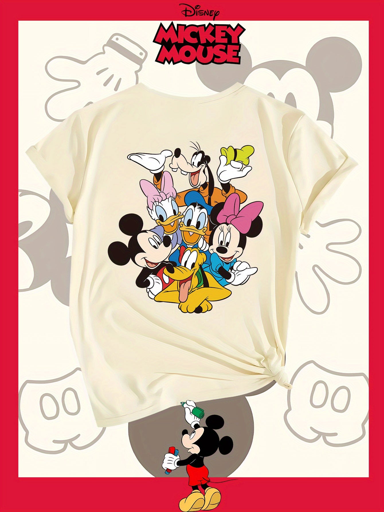 Disney Family Photo New Women'S T-Shirt Authorized by Disney, Summer Fashion, Printed on The Back, Short Sleeved Top, Disney Series Cute Top, Suitable for Home, Outdoor, Party, Sports, Work, Leisure, Daily Wear
