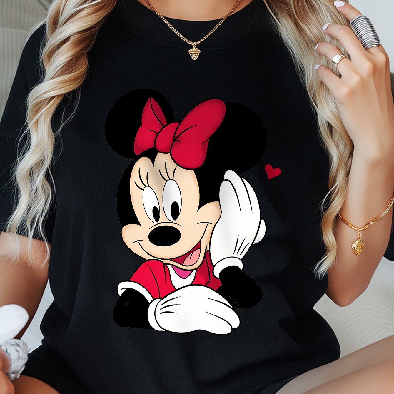 Plus Size - Plus Size Women'S Cartoon Minnie and Mickey Mouse T-Shirt, Casual Crew Neck Short Sleeve Top, Summer Printed Large Women'S Clothing