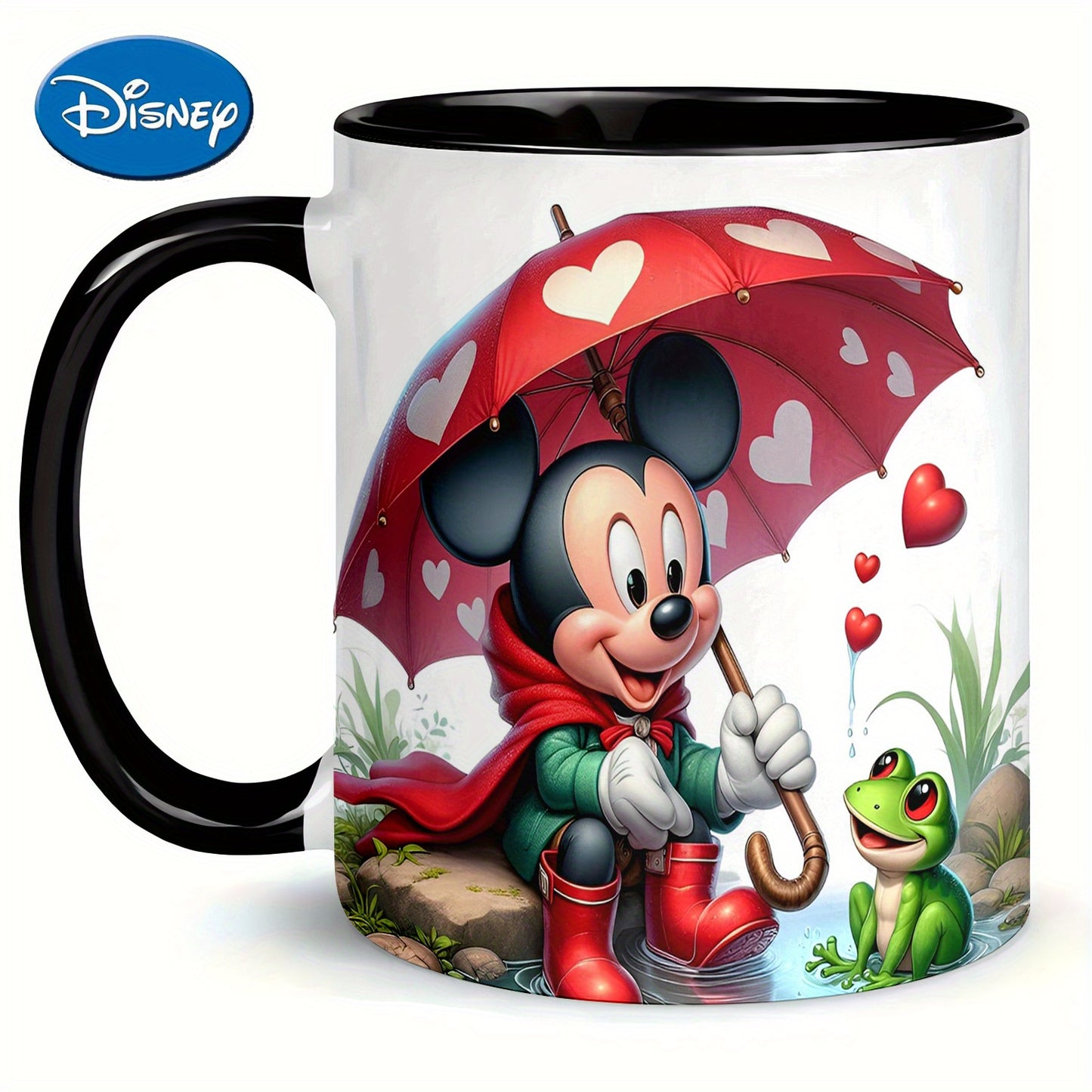 Mickey Mouse Valentine'S Day 11oz Ceramic Coffee Mug - Porcelain Cup with Heart Umbrella Design, Ideal for Tea, Milk, or Water, Perfect Gift for Birthdays, Office, or Easter, Coffee Cup