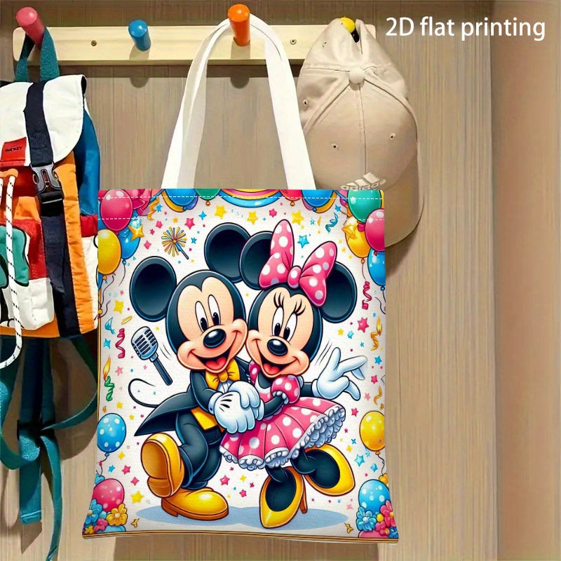 1pc Disney Mickey & Minnie Mouse Printed Shoulder Bag - Reusable Grocery Tote with 2D Flat Print, Durable Polyester Shopping Bag for Women, Vibrant Disney Theme Gift for Holidays & Birthdays, Disney Bag, 2D Flat