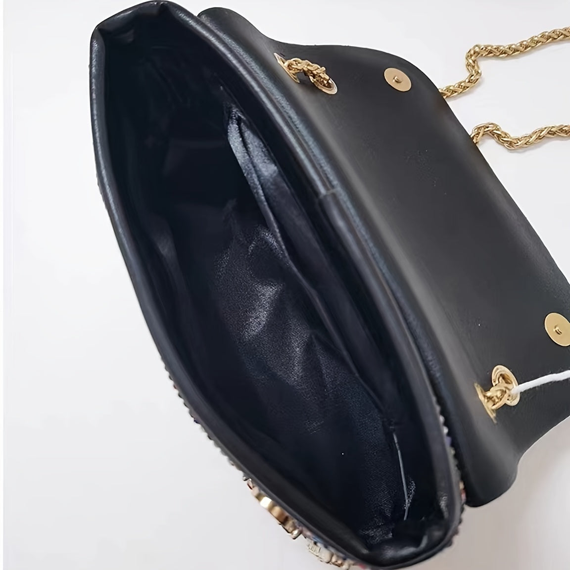 Luxurious Rhinestone and Beaded Women’s Evening Clutch Elegant Multicolor PU Handbag with Adjustable Strap and Golden Tone Hardware for Banquets Weddings and Formal Events