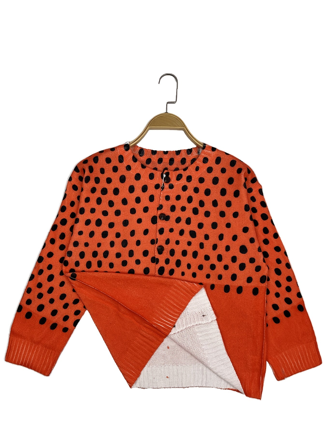 Plus Size - Women'S Plus Size Casual Red & White Polka Dot Print Cardigan - Lightweight Long Sleeve Open Front Button Sweater for Spring/Fall Layering, Hand Wash Only, Cardigan Sweater, Spring Outerwear, Trendy Knitwear, Text