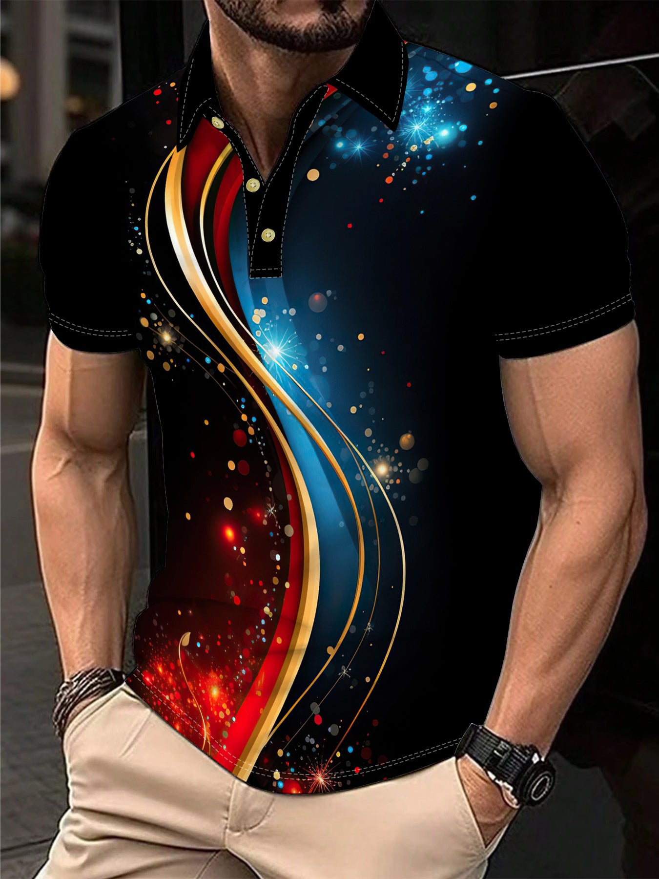 Men'S Colorful Light Dot Print Short Sleeve Sports POLO Shirt