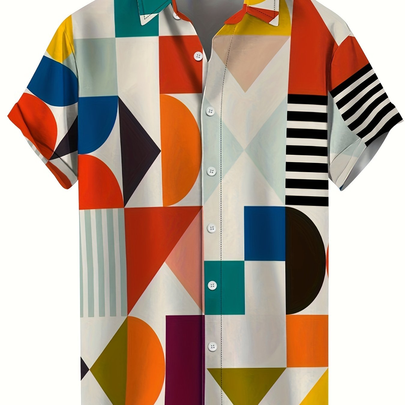Men's Quick-Dry Breathable Hawaiian Shirt with Vibrant Geometric Print Short Sleeve Button-Up Casual Shirt for Summer Beachwear and Outdoor Activities Lightweight Fabric