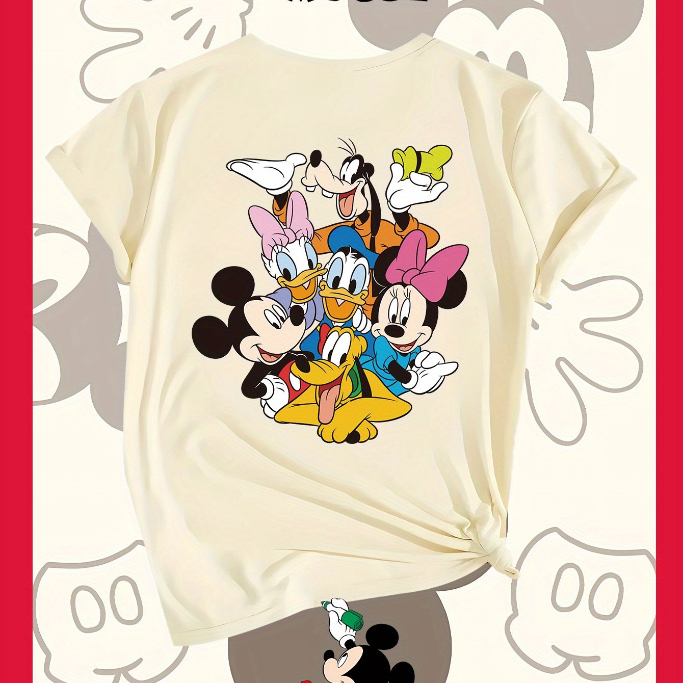 Disney Family Photo New Women'S T-Shirt Authorized by Disney, Summer Fashion, Printed on The Back, Short Sleeved Top, Disney Series Cute Top, Suitable for Home, Outdoor, Party, Sports, Work, Leisure, Daily Wear