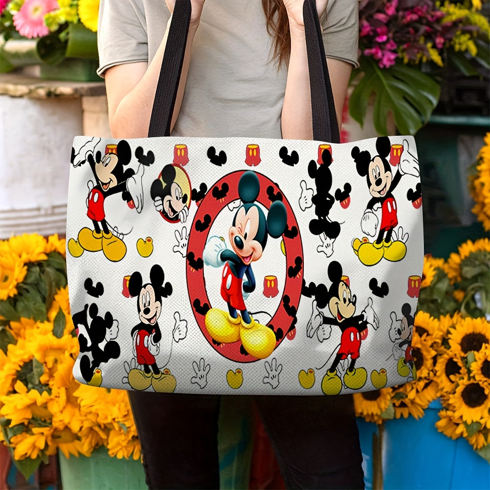 1pc Mickey Mouse Canvas Tote Bag - Leakproof, Reusable, Foldable Women'S Shopping And Travel Shoulder Bag Shopping Bag Is A Good Gift For Family And Friends
