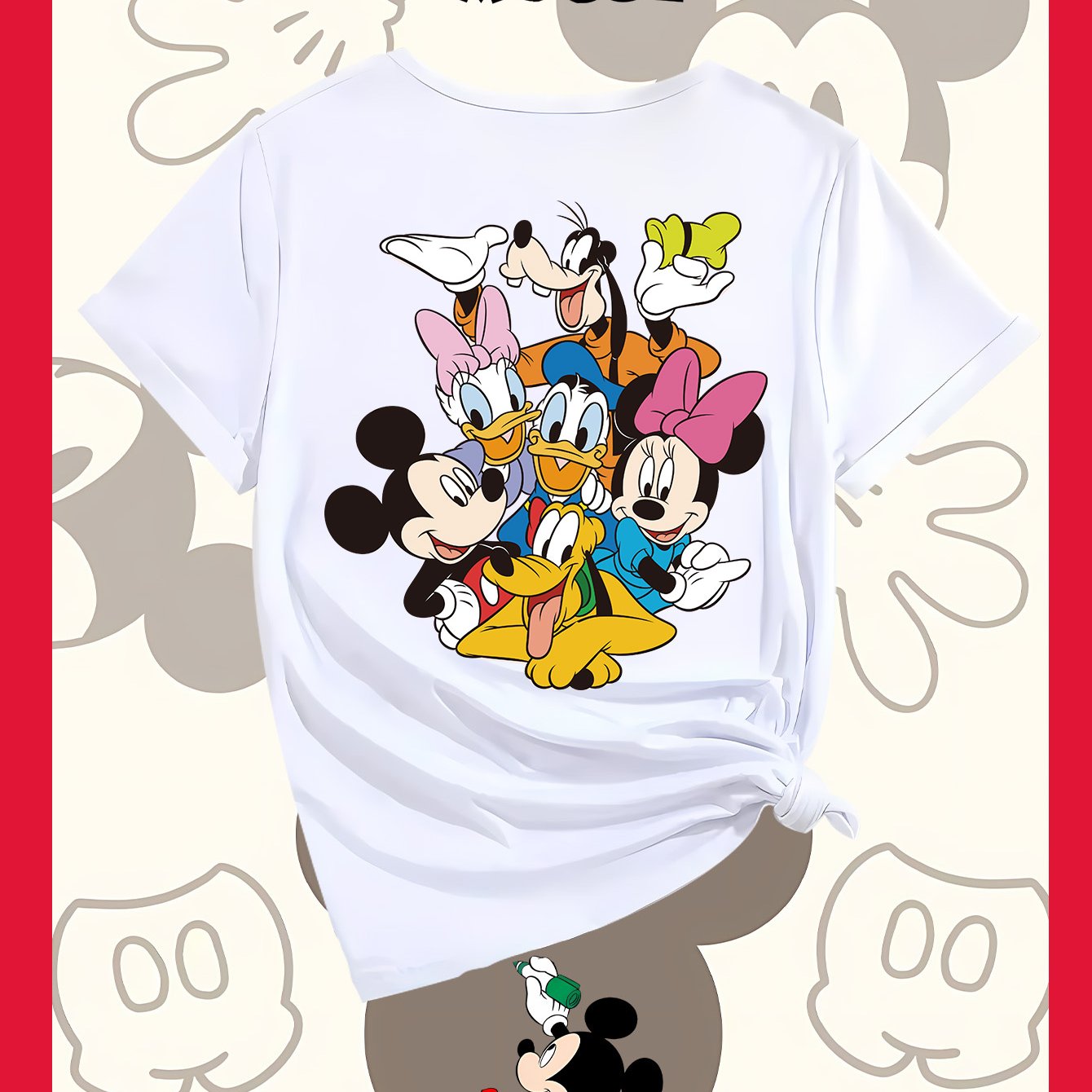 Disney Family Photo New Women'S T-Shirt Authorized by Disney, Summer Fashion, Printed on The Back, Short Sleeved Top, Disney Series Cute Top, Suitable for Home, Outdoor, Party, Sports, Work, Leisure, Daily Wear