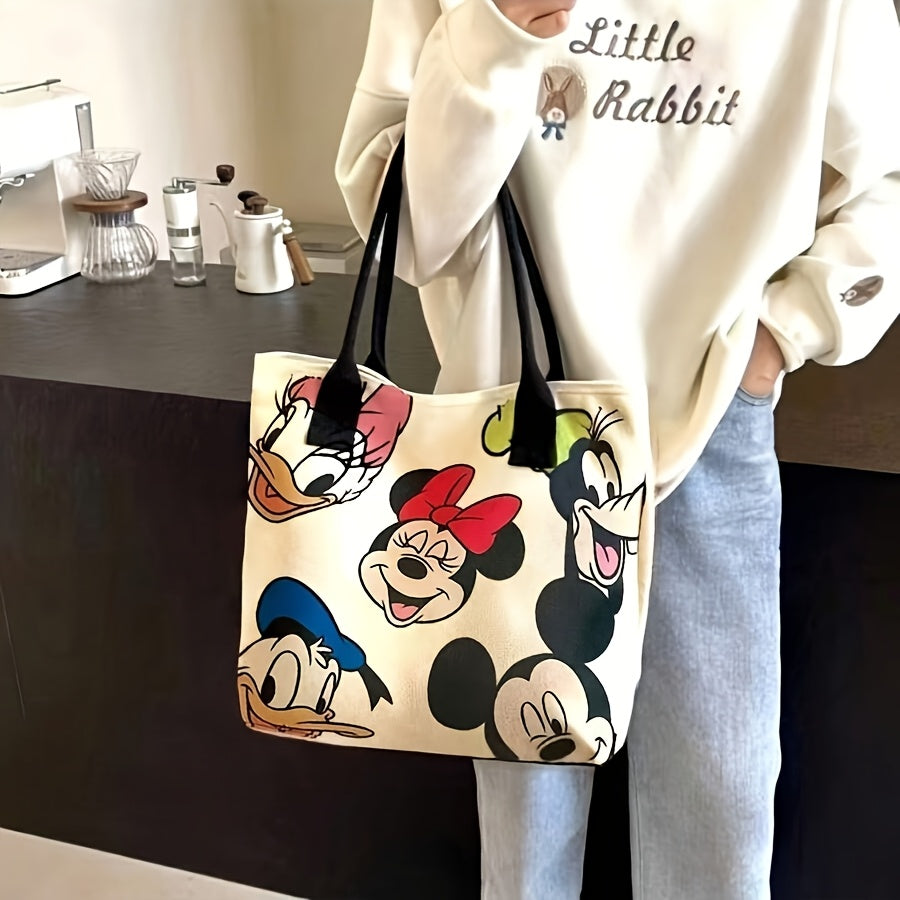 Large Capacity Mickey Mouse Cartoon Tote Handbag - Women's Fashion Shoulder Bag with Zipper and Button Closure for Shopping and Daily Use