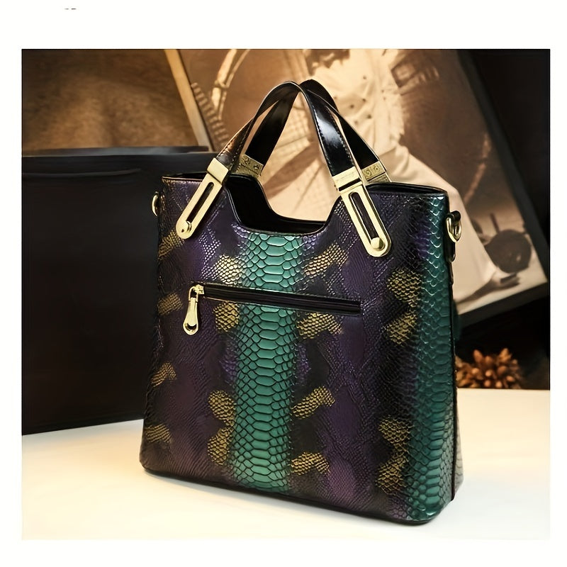 Vintage Crocodile Print Tote Large Capacity Satchels Women's Vintage Crossbody Shoulder Bags