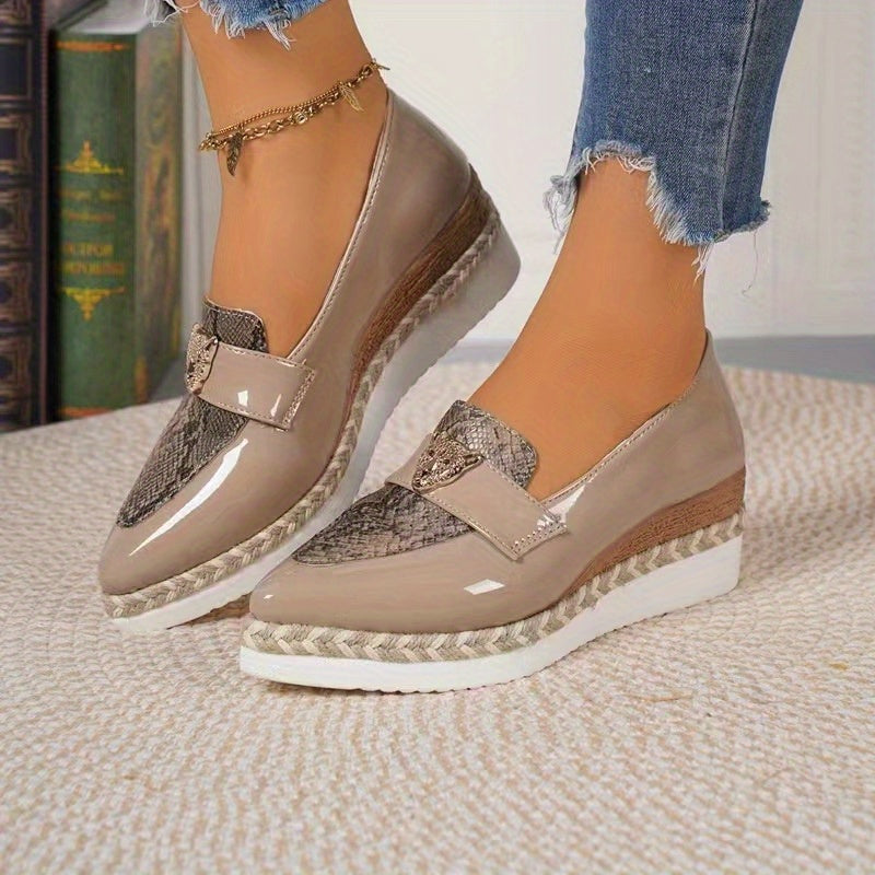 Women's Slip-On Casual Shoes with Pointed Toe and Thick Block Heel for All-Season Wear in European and American Style