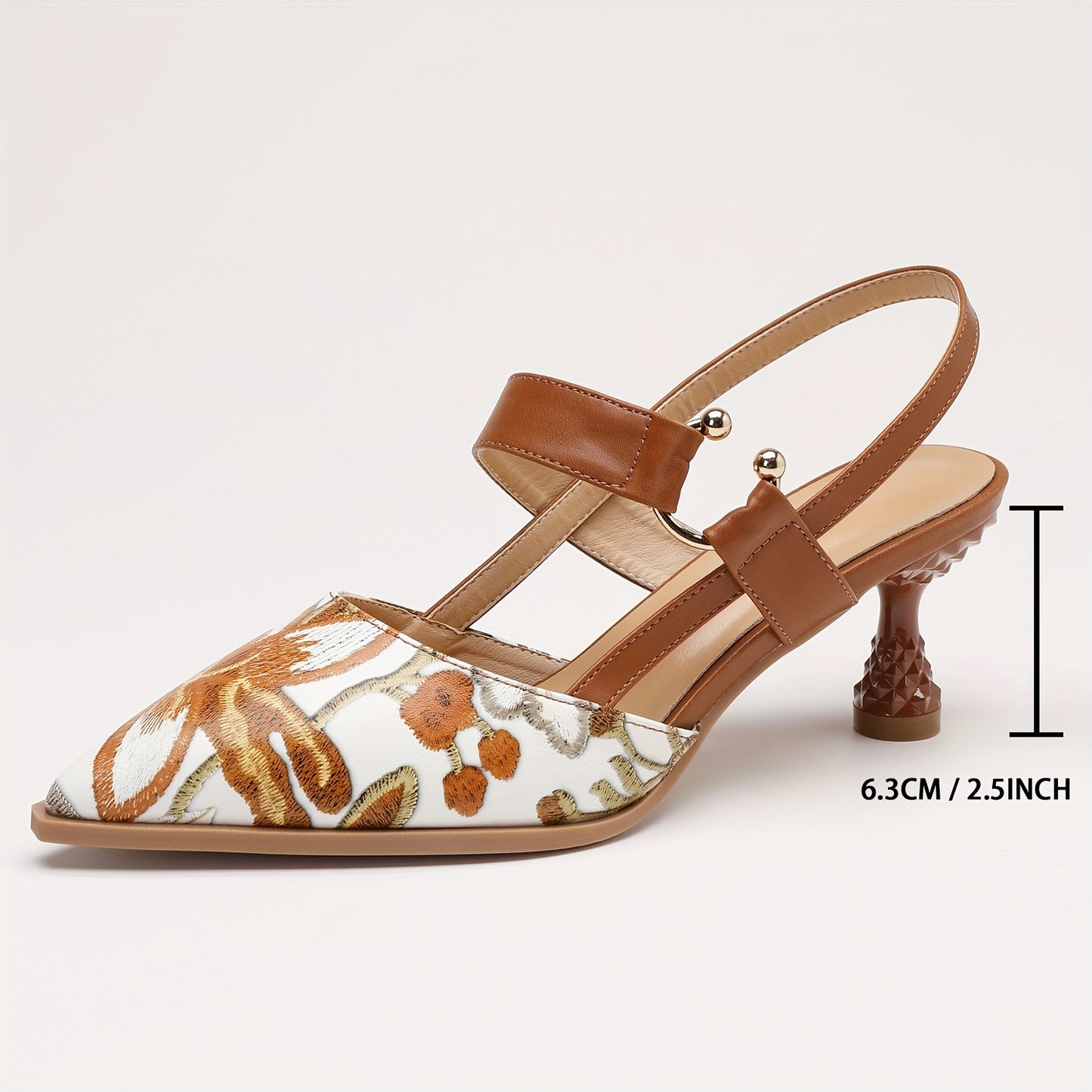 Women's Floral Print Pointed Toe Mid Heel Pumps Breathable Synthetic Cover Comfortable Block Heel TPU Sole Spring Summer Versatile Elegant Dress Shoes Semiformal Footwear Sophisticated Style Durable Footwear