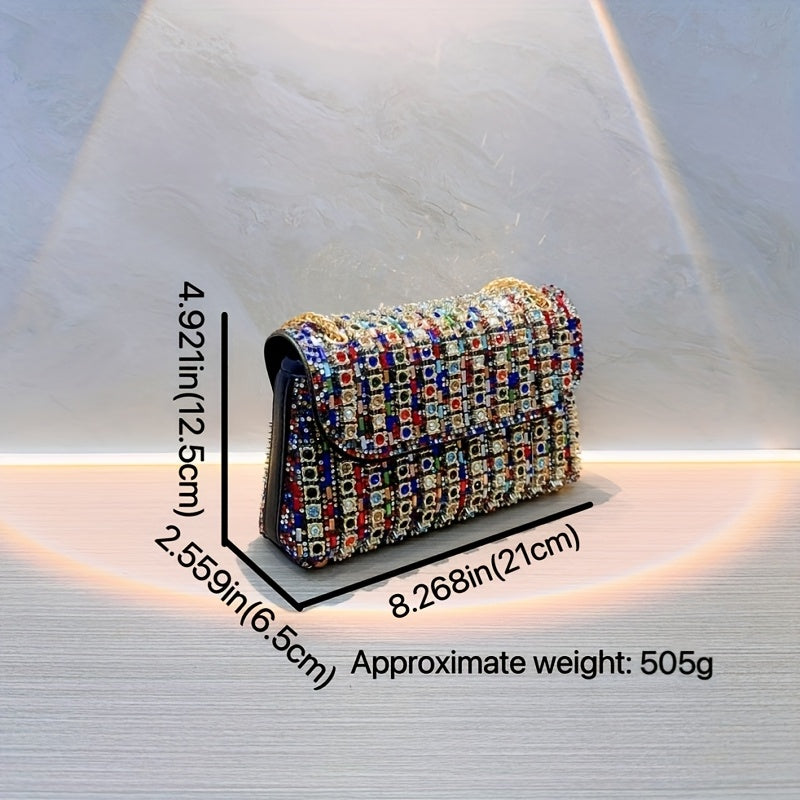 4pcs Of Luxurious Ladies' Dinner Clutch Bag with Jewelry, 1 Set Of Sparkling Wedding Party Ball Banquet Clutch Bag, - Elegant Multi-color PU Handbag with Adjustable Shoulder Strap, Ladies' Necklace And Earrings