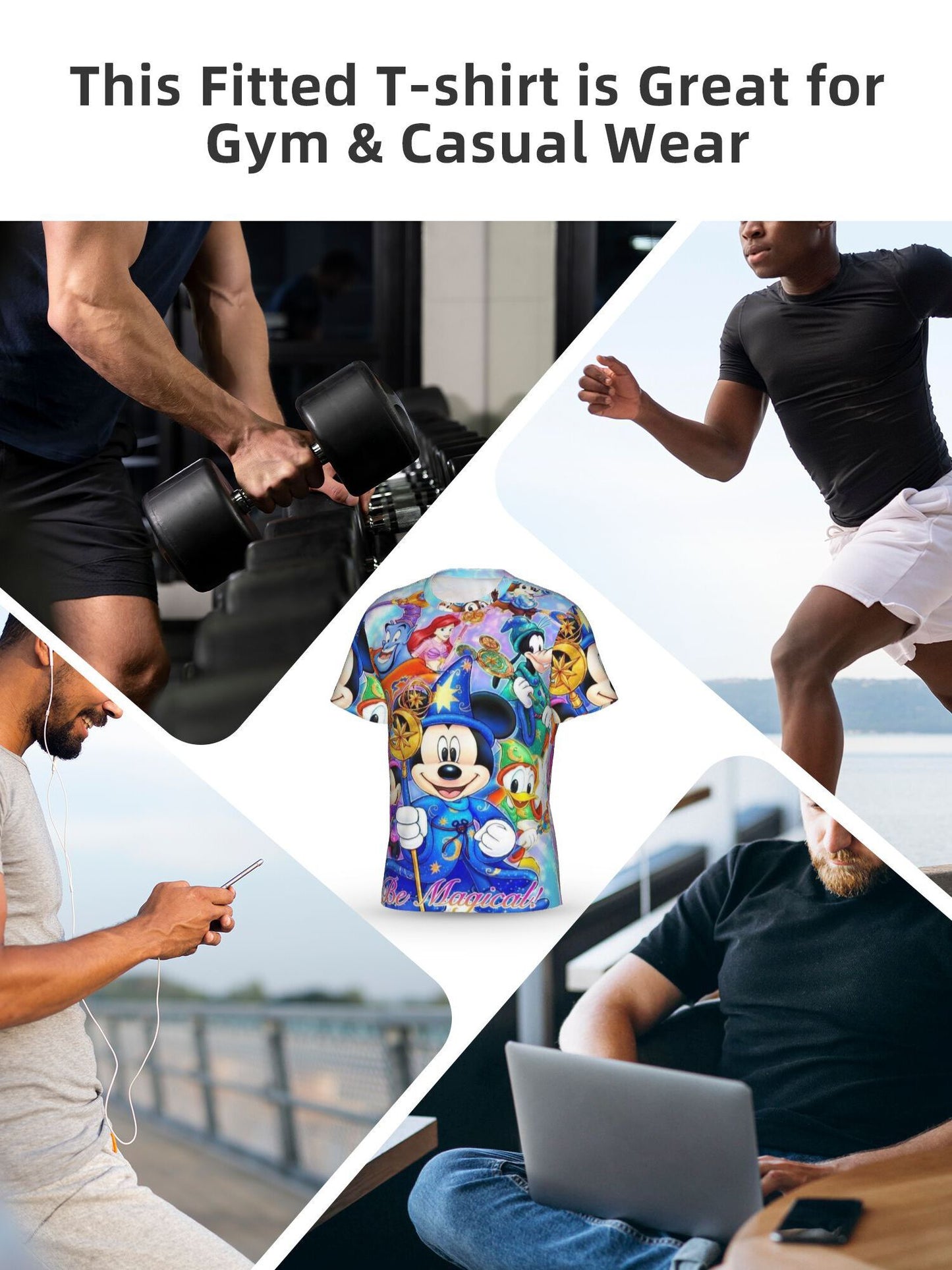 Disney Men's Mickey & Minnie Graphic T-Shirt - 180gsm Breathable Loose Fit Casual Short Sleeve Round Neck Tee with Magical Disney Characters Print, Perfect Gift for Holidays & Birthdays, Birthday Present, Vibrant Print, Light