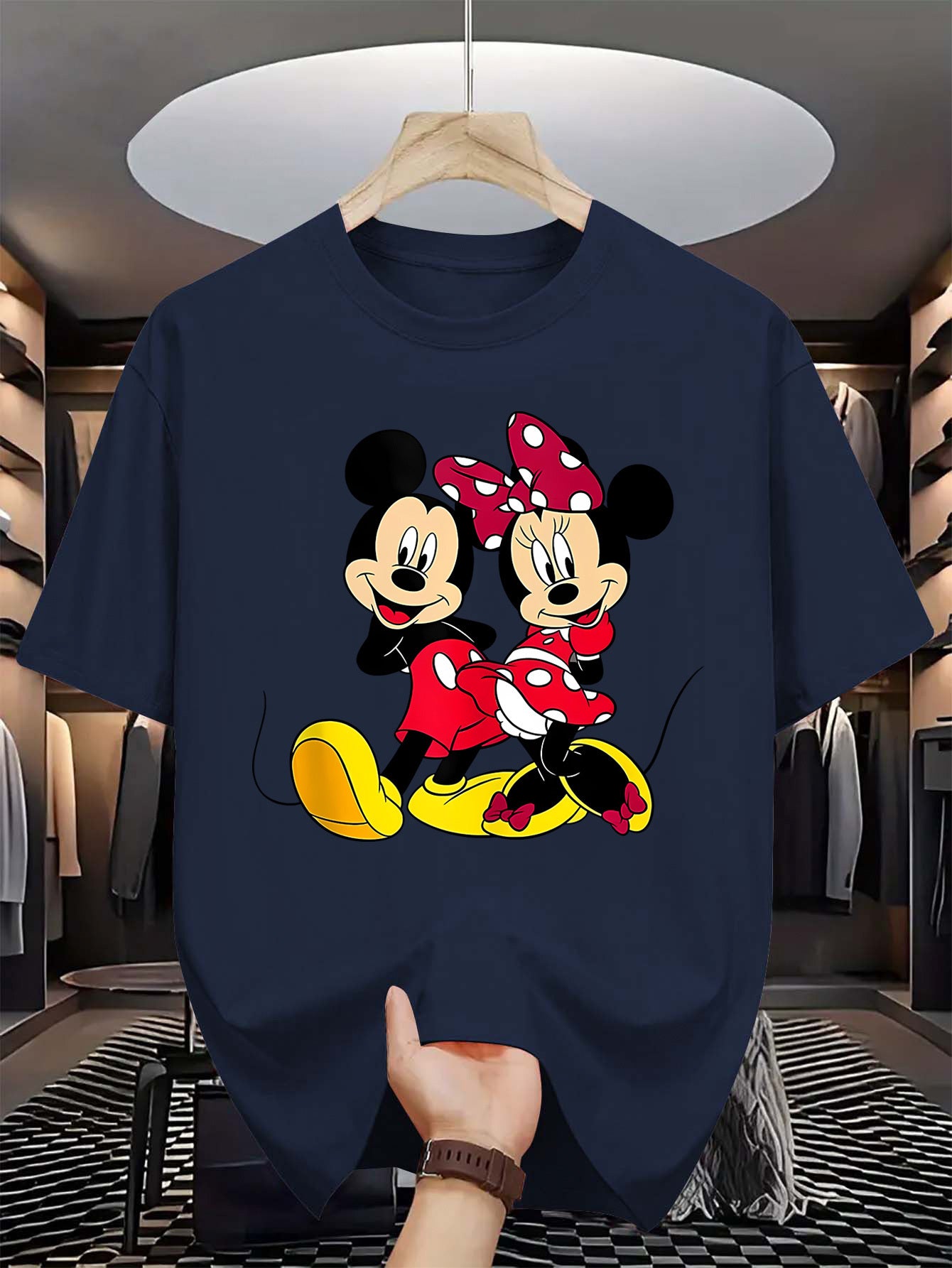 Men's Disney Mickey & Minnie Mouse Tropical Print T-Shirt - Vibrant Cartoon Design, Breathable Summer Tee, Regular Fit Casual Top for Adults & Teens, Machine Washable, Disney Shirt, Teenage Clothing, Comfortable Tee
