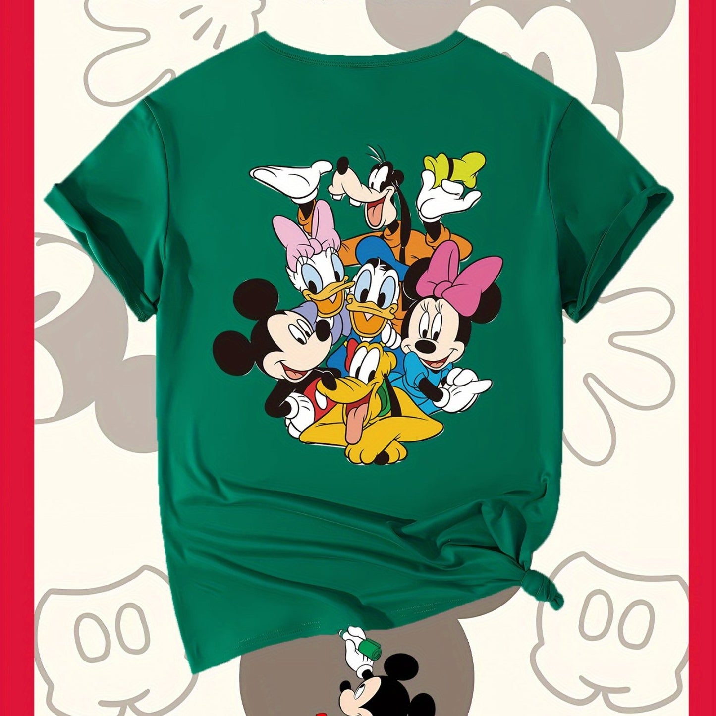 Disney Family Photo New Women'S T-Shirt Authorized by Disney, Summer Fashion, Printed on The Back, Short Sleeved Top, Disney Series Cute Top, Suitable for Home, Outdoor, Party, Sports, Work, Leisure, Daily Wear