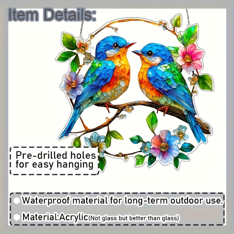 2D Flat 1pc Acrylic Blue Birds Garden Suncatchers 8x8 Window Hanging Gifts for Bird Lovers Home Decor