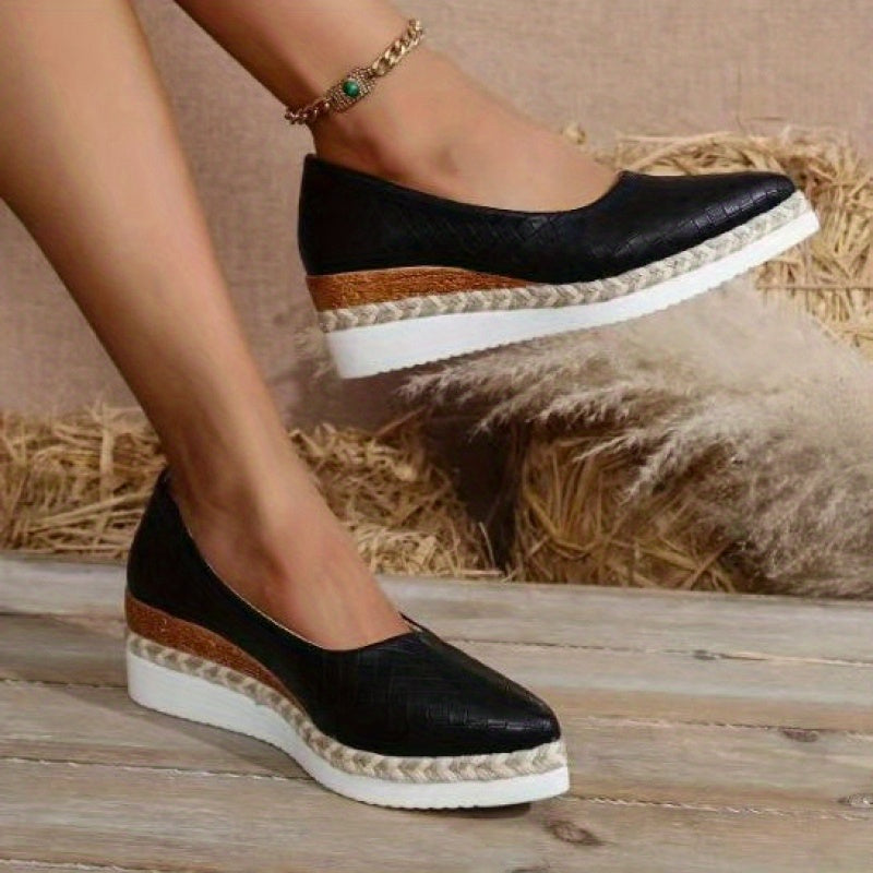 Women's Slip-On Casual Shoes with Pointed Toe and Thick Block Heel for All-Season Wear in European and American Style