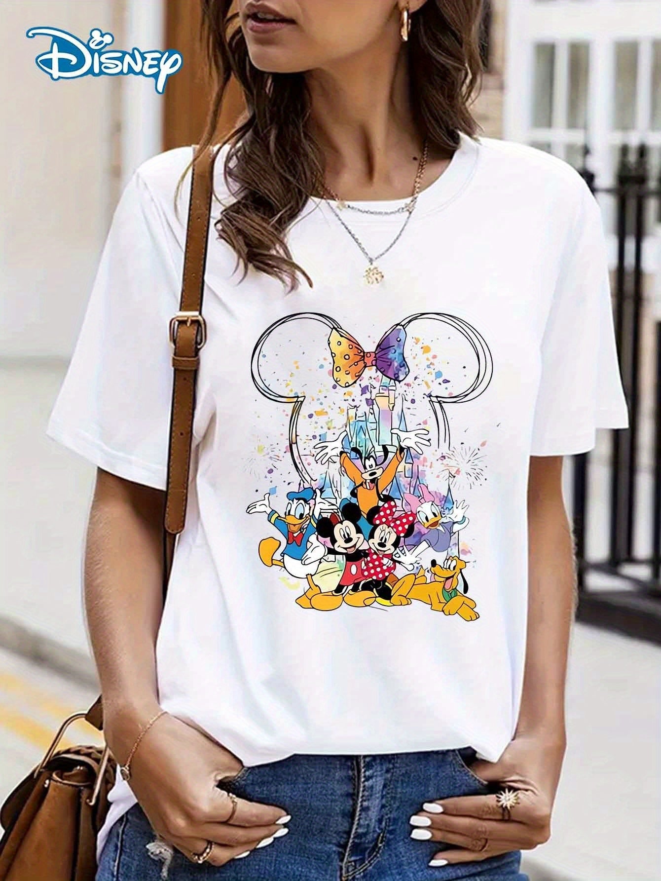 Lucky teacher orients Disney classic Mickey print ladies' T-shirts, fashionable short-sleeved T-shirts, casual short-sleeved T-shirts in spring and summer, ladies' clothes and the best choice for gifts.