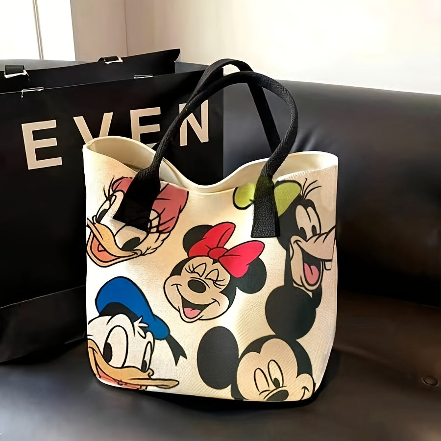 Large Capacity Mickey Mouse Cartoon Tote Handbag - Women's Fashion Shoulder Bag with Zipper and Button Closure for Shopping and Daily Use