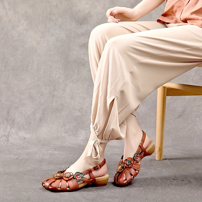 Women's Summer Fashion Flat Sandals with Random Floral Pattern Decorated Walking Shoes Beach Slippers