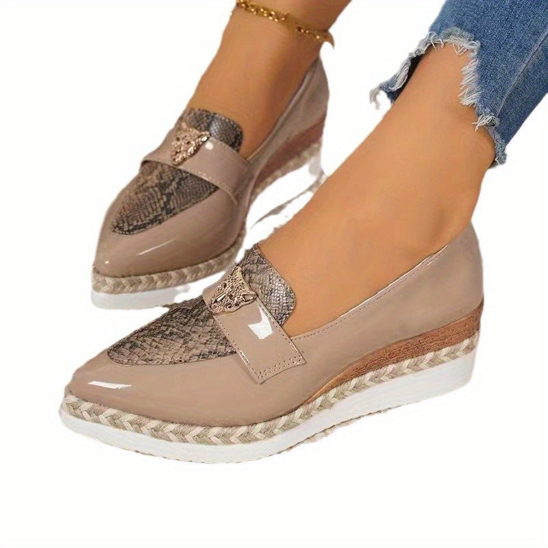 Women's Slip-On Casual Shoes with Pointed Toe and Thick Block Heel for All-Season Wear in European and American Style