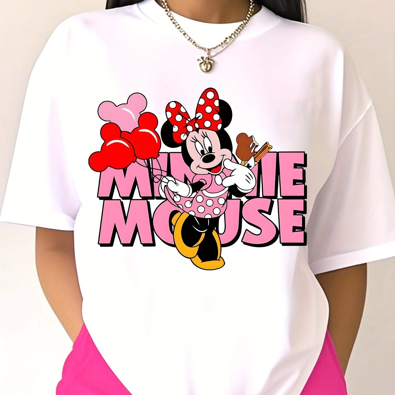 Women'S Minnie Mouse Graphic T-Shirt - Casual Summer Short Sleeve Tee with Vibrant Floral Design, Licensed, Casual Summer Wear | Playful Print | Comfortable Fit, Minnie Mouse Shirt