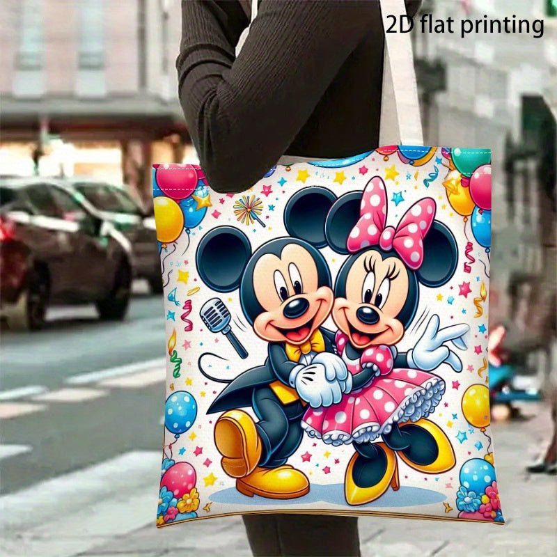 1pc Disney Mickey & Minnie Mouse Printed Shoulder Bag - Reusable Grocery Tote with 2D Flat Print, Durable Polyester Shopping Bag for Women, Vibrant Disney Theme Gift for Holidays & Birthdays, Disney Bag, 2D Flat
