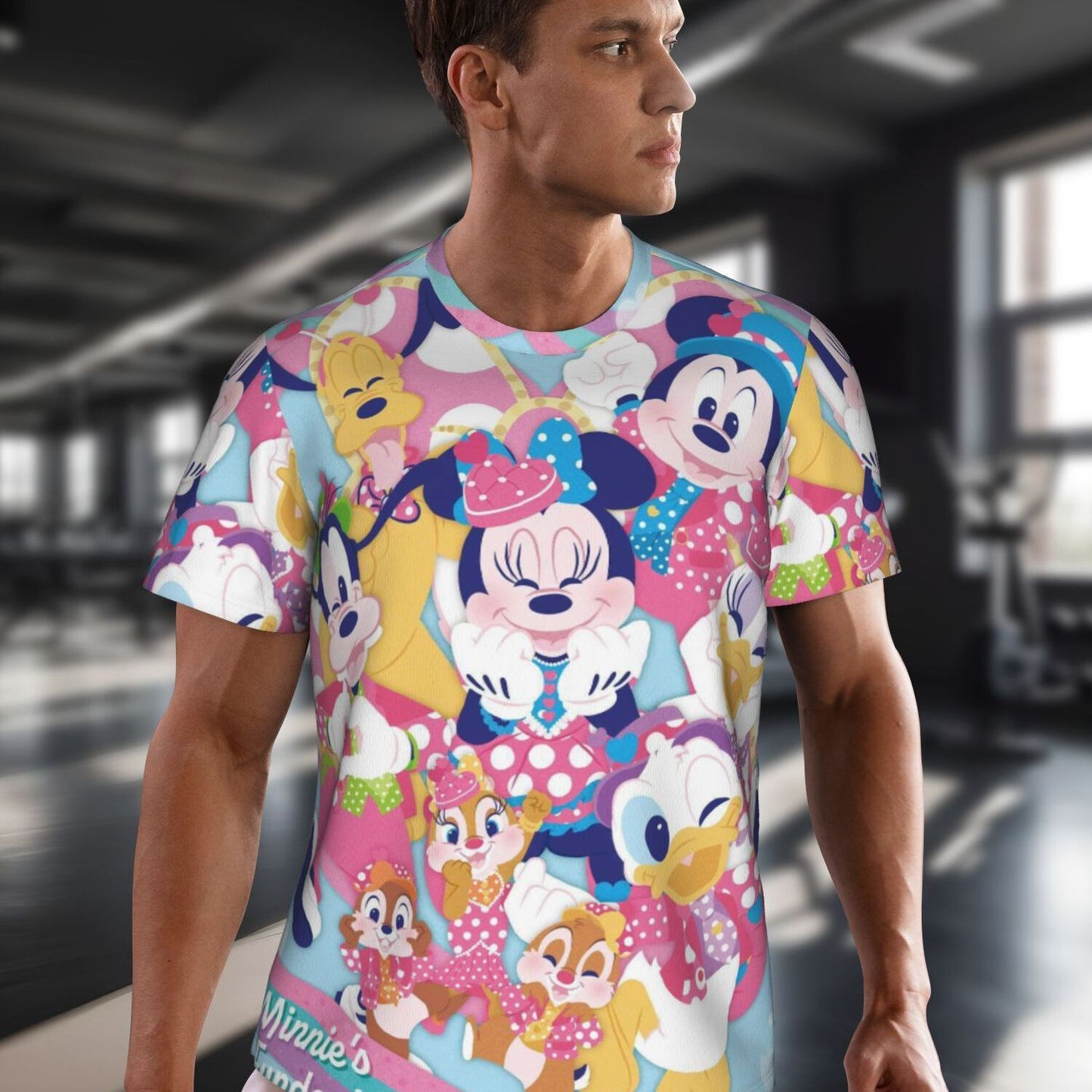 1pc Men's Disney Minnie Mouse 3D Print T-Shirt - Vibrant Cartoon Design, Short Sleeve Round Neck, Machine Washable, Beach Pool Surfing Vacation Casual Wear, All-Season Comfort, Poolside Fashion, Playful Style, Durable Clothin