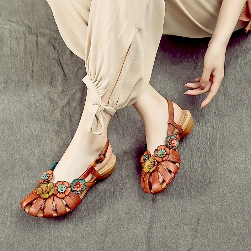 Women's Summer Fashion Flat Sandals with Random Floral Pattern Decorated Walking Shoes Beach Slippers