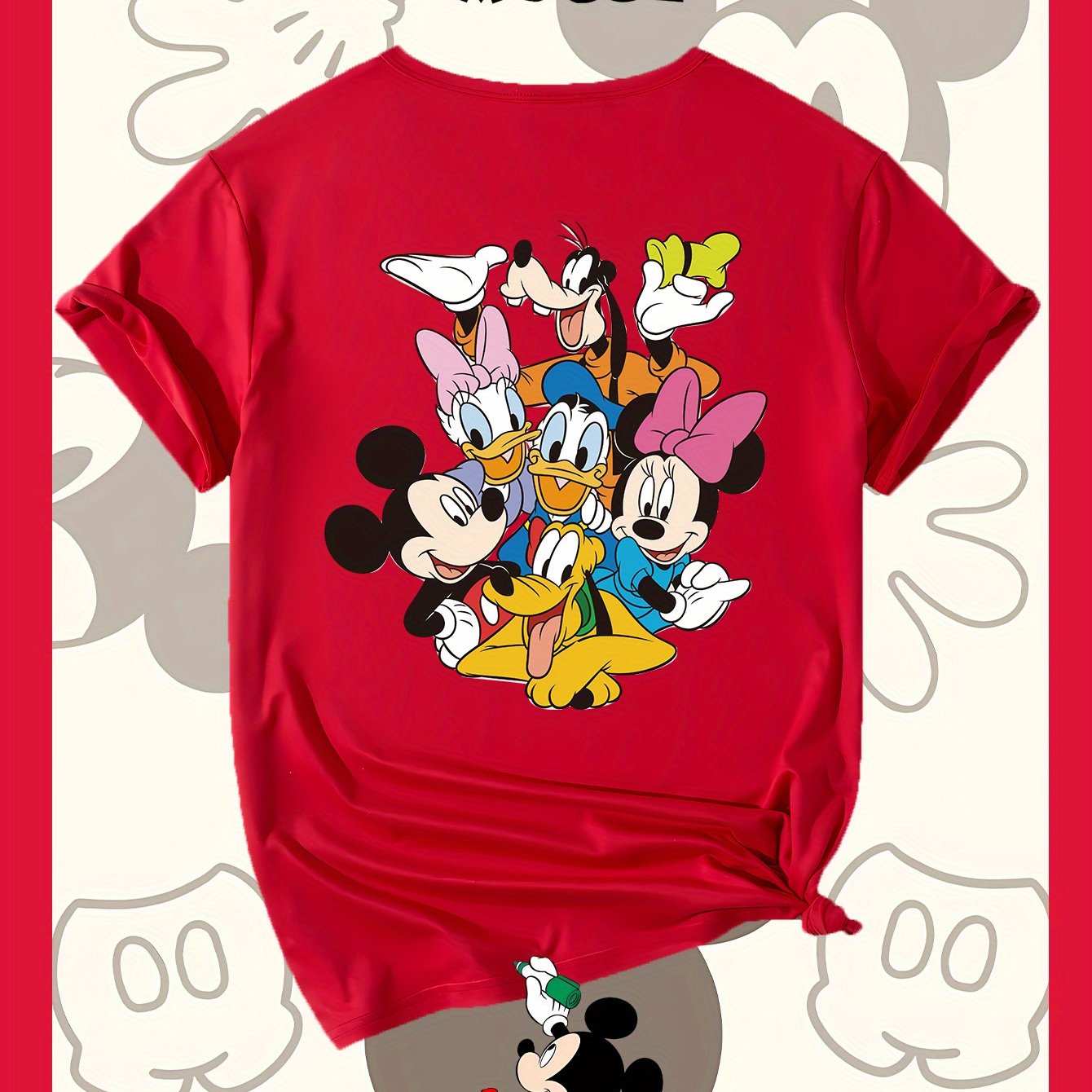Disney Family Photo New Women'S T-Shirt Authorized by Disney, Summer Fashion, Printed on The Back, Short Sleeved Top, Disney Series Cute Top, Suitable for Home, Outdoor, Party, Sports, Work, Leisure, Daily Wear