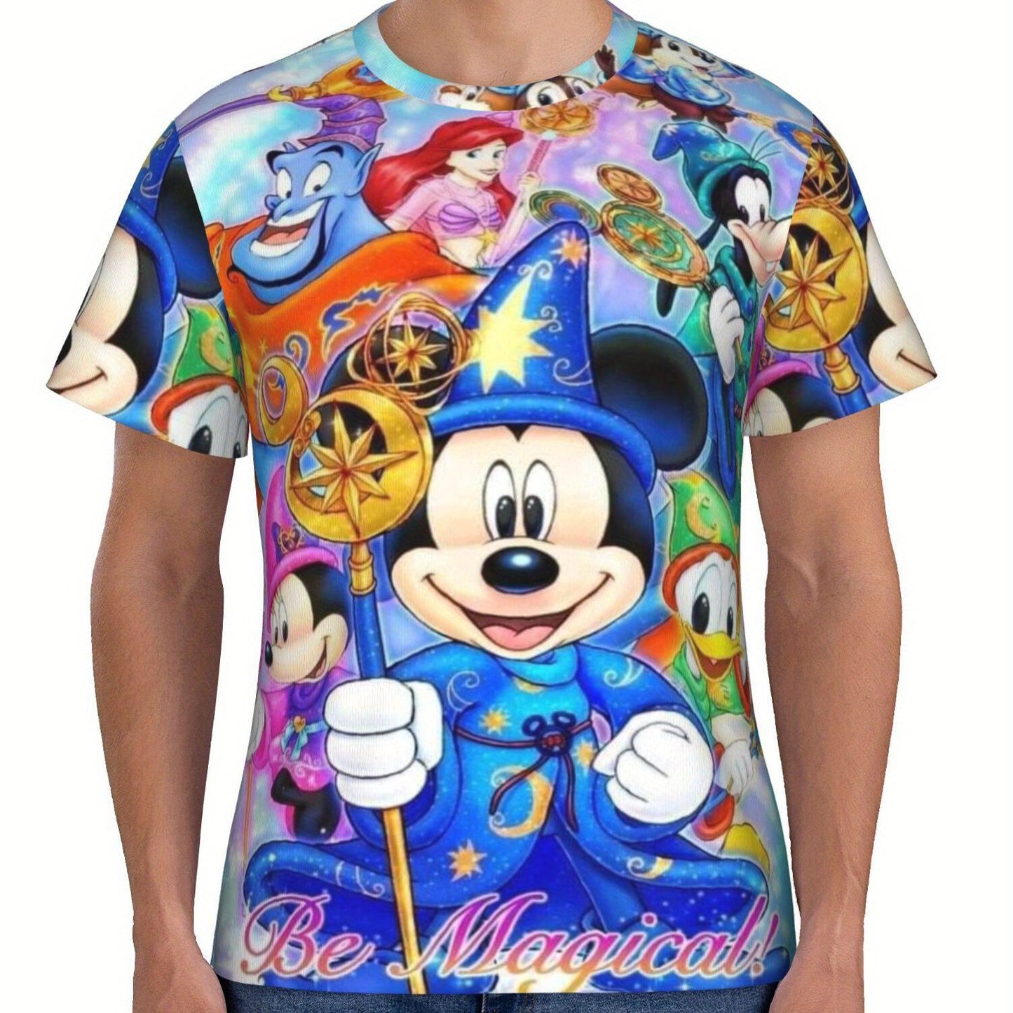 Disney Men's Mickey & Minnie Graphic T-Shirt - 180gsm Breathable Loose Fit Casual Short Sleeve Round Neck Tee with Magical Disney Characters Print, Perfect Gift for Holidays & Birthdays, Birthday Present, Vibrant Print, Light