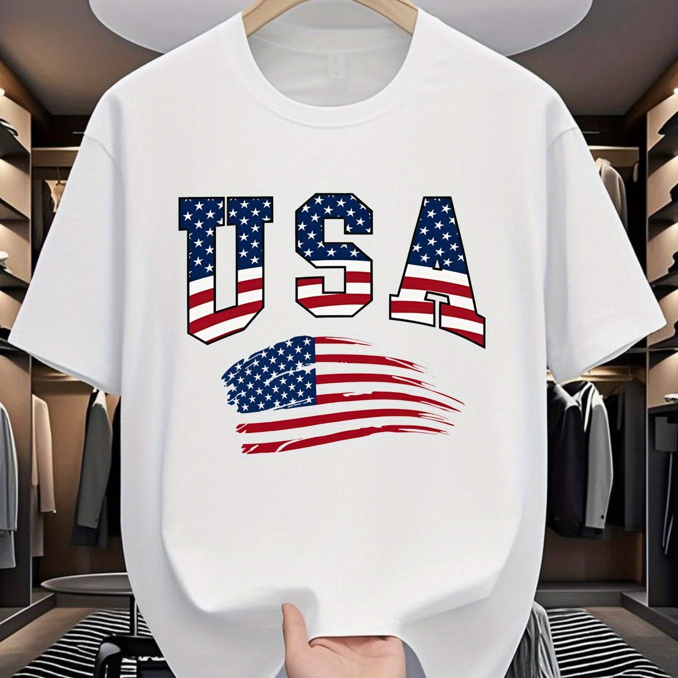 USA Flag Print White T-Shirt | Summer, Short Sleeve T-Shirt, Casual Summer Wear | Fashion Print | Comfortable Wear