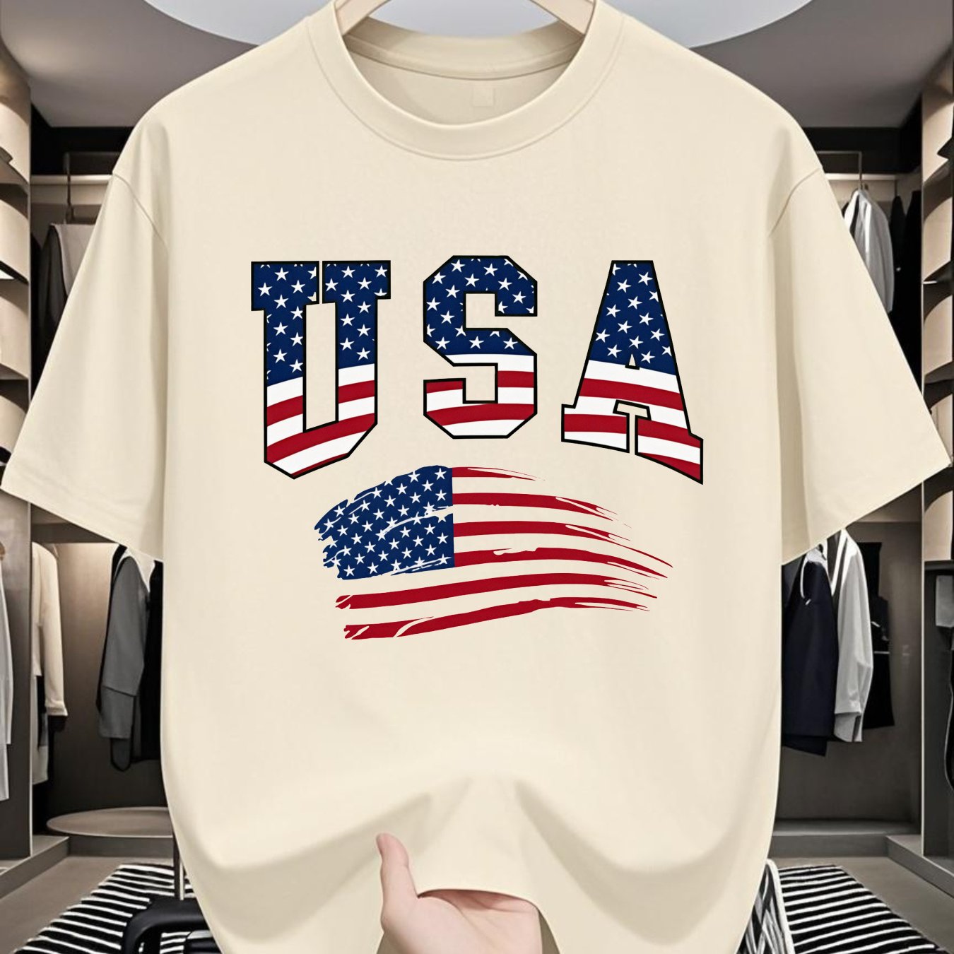 USA Flag Print White T-Shirt | Summer, Short Sleeve T-Shirt, Casual Summer Wear | Fashion Print | Comfortable Wear