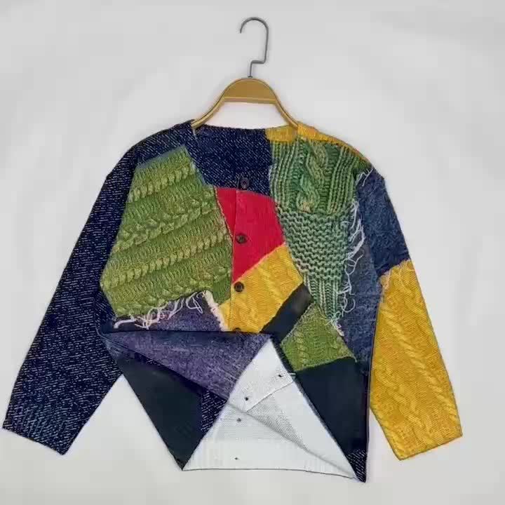 Plus Size, Plus Size Women's Lightweight 280gsm Polyester Cardigan - Casual Long Sleeve Open Front with All-Over Geometric Print, Button Front Placket & Regular Fit for Spring/Fall Layering, Hand Wash Only, Layering Piece, Sp