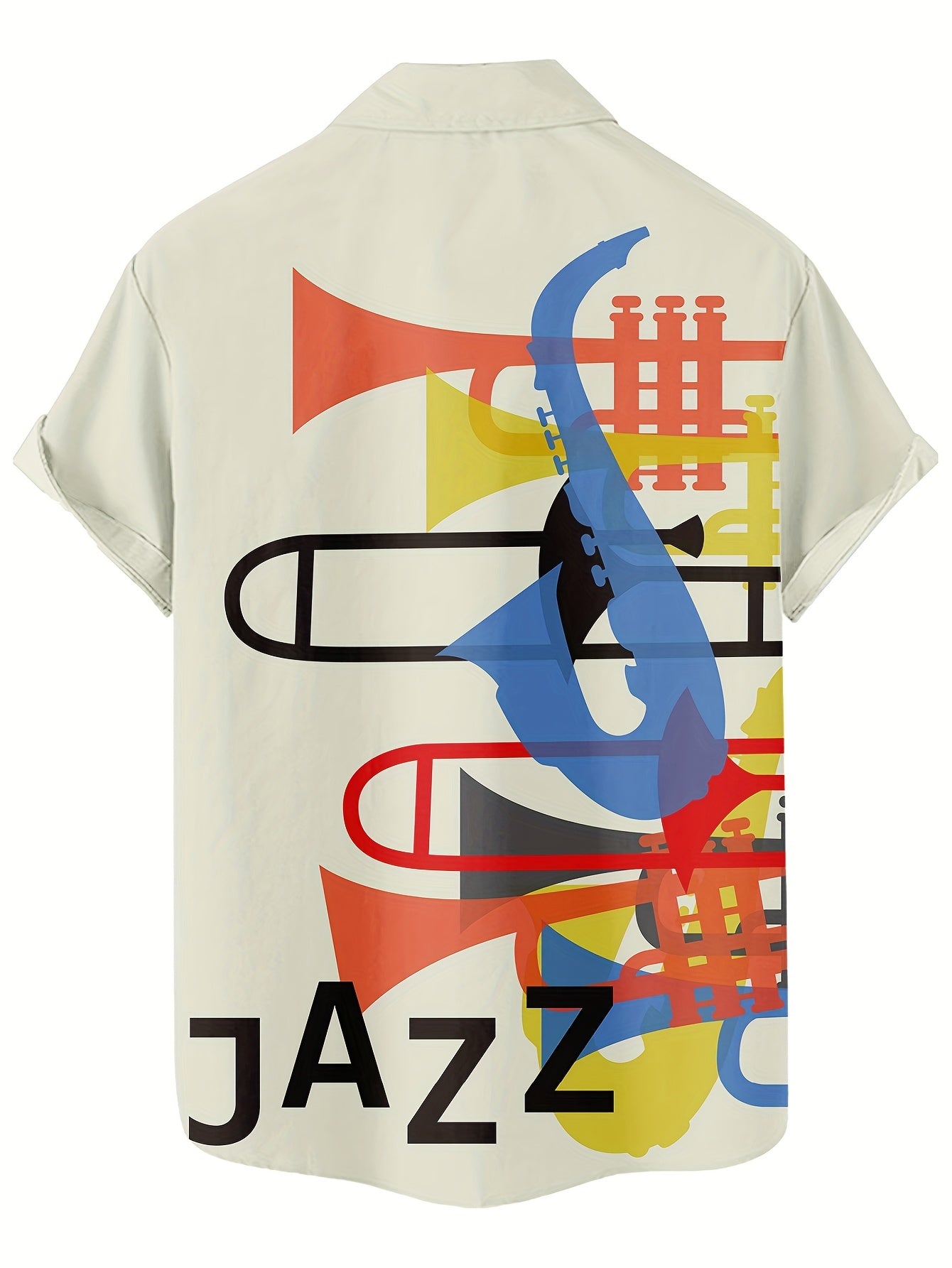 Men's Vintage Jazz 3D Print Casual Shirt - 95% Polyester 5% Spandex Short Sleeve, Regular Fit Non-Stretch Single Breasted, Summer Weekend Wear with Bold Jazz Musician Graphic Design, Leisure Clothing, Smooth Texture Fabric