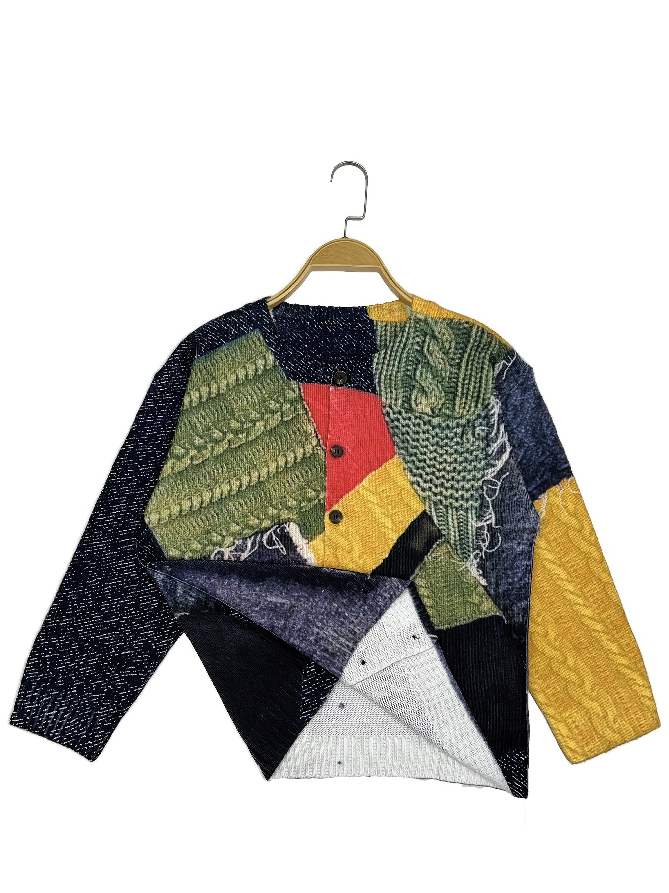 Plus Size, Plus Size Women's Lightweight 280gsm Polyester Cardigan - Casual Long Sleeve Open Front with All-Over Geometric Print, Button Front Placket & Regular Fit for Spring/Fall Layering, Hand Wash Only, Layering Piece, Sp