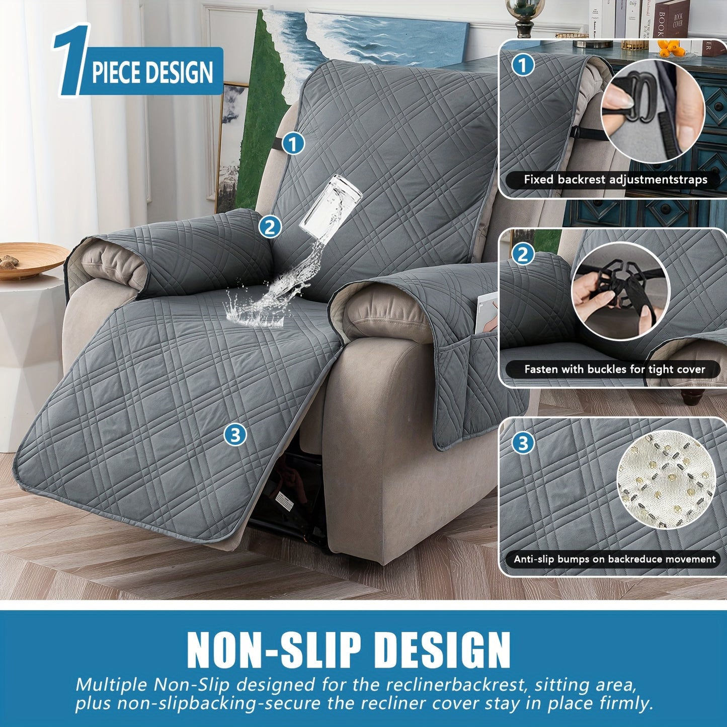 1pc 100% Waterproof Recliner Chair Cover Non Slip Protector