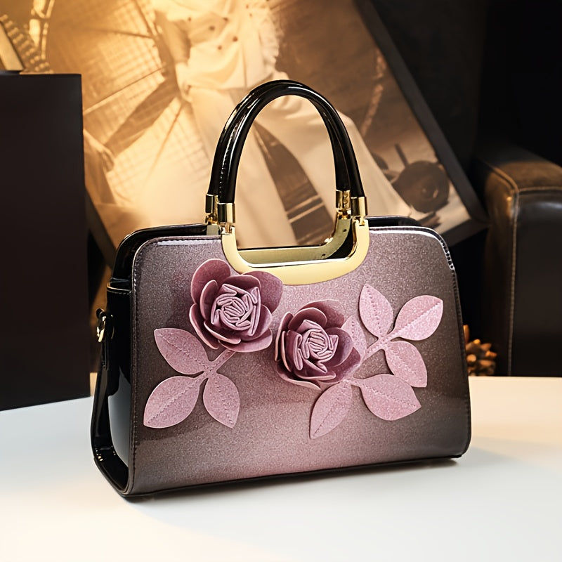 2025 New Style Women's Genuine Leather Crossbody Shoulder Bag Burgundy Floral Embellished Handbag with Adjustable Strap Golden-Tone Hardware and Zipper Closure Versatile for Casual and Formal Occasions